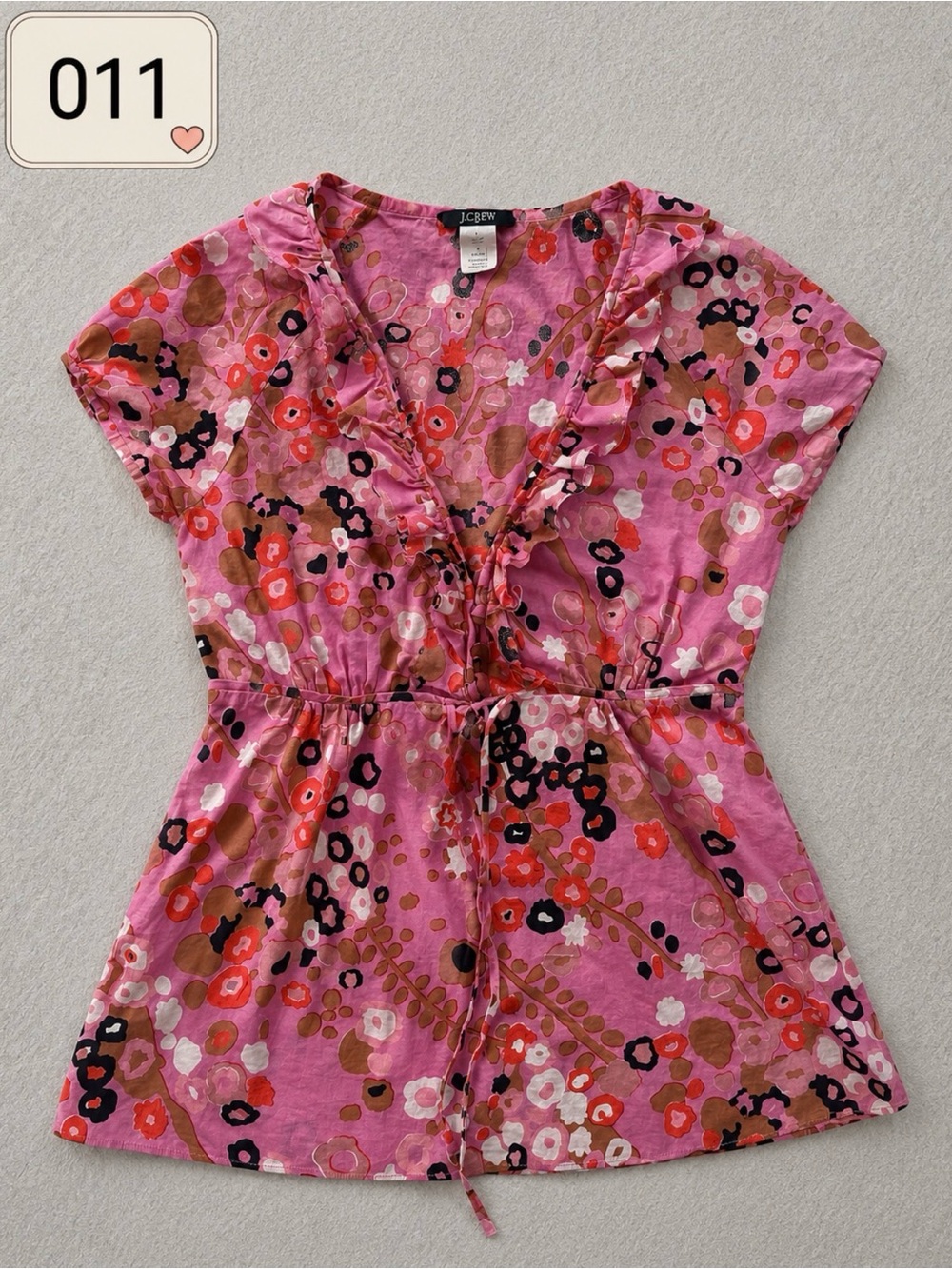 J.Crew Pink Floral Ruffle Tie Waist Top Size 6
